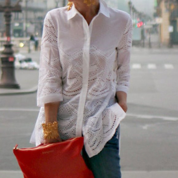 Chico's White Cotton Eyelet Blouse - Picture 1 of 6